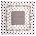 90cm silk-like square scarf with brown polka dots and gold chain pattern on white - White