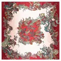 Red paisley 90x90cm square silk scarf with vibrant colorful floral patterns on white backdrop - Burgundy