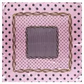 Pink silk square scarf with classic black polka dots and gold chain pattern on white background - Dusky Pink
