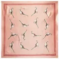 Elegant salmon pink satin square scarf with white calla lily floral print, 90x90cm size - Pink