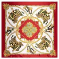90cm silk scarf with royal horseshoe chain and tassel print in red, gold, and white - 90cm*90cm / Red