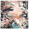 Dettaglio di un foulard in seta con paesaggio dei canali di Venezia e bordi arrotolati - Rosa Chiaro