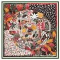 Foulard quadrato in seta 130cm con elegante stampa floreale di rami e foglie di pino - Verde