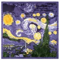 130cm Van Gogh Sternennacht Seidensatin-Quadrat-Schal und Kunst-Damen-Schultertuch - Sternennacht Kunststil / Lila