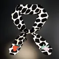 Detail of cow print twilly scarf with strawberry pattern and happy lettering - Cow Strawberry (C141-11)