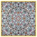 Square silk scarf with colorful butterfly kaleidoscope pattern and yellow border - Yellow
