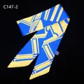 Geometric blue and yellow striped twilly silk scarf for handbag handle decoration - 85cm / Blue Yellow Geometric (C147-2)
