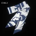 Navy and white geometric twilly silk scarf with polka dots and stripes, polyester fabric - C146-2 / 85cm