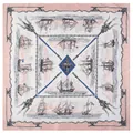 Pañuelo cuadrado de seda de 130cm con motivos náuticos de veleros y un borde rosa - Rosa