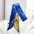 Detail of Van Gogh Starry Night print silk scarf ribbon with navy blue and yellow patterns - 95cm / Famous Painting Starry Night (C145-12)