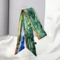 Detail of Twilly silk scarf with Van Gogh style landscape print and care label - 95cm / Pastoral Landscape Style (C145-11)