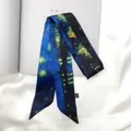 Detail shot of van gogh starry night silk twilly scarf on elegant white background - 95cm / Starry Night Art Style (C145-10)
