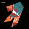Twilly di seta geometrico con motivi floreali e numeri su sfondo nero elegante - C150-1 / 85cm