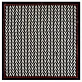 Elegante foulard di seta 60cm bianco e nero con motivo a V e bordo rosso raffinato - Nero