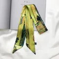 Detailed close-up of 100% silk twilly scarf with Impressionist oil painting pattern - 95cm / Sunflowers Art Style (C145-6)
