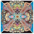 Foulard quadrato di seta da 60cm con motivi paisley, cuori e vivace design multicolore - Celeste