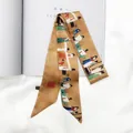 Detailed close-up of Van Gogh oil painting silk ribbon with vintage Chinese figure print - 95cm / Ancient Figure Art Style (C145-5)