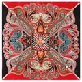Foulard in seta vintage 60cm da donna con motivo paisley rosso e nero e cuori colorati - Rosso