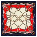Pañuelo de seda clásico de 60cm con estampado ecuestre de cinturones rojos y cadenas - Azul Marino