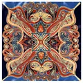 Carré de soie 60cm avec motifs paisley vintage en bleu marine et orange pour femme - Bleu Brumeux
