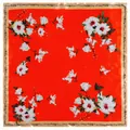 60cm red silk scarf with white floral patterns and champagne border in a flat lay view - 60CM / Orange