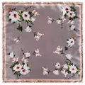 60cm spring floral silk square scarf with white peony patterns and decorative script border - 60CM / Gray
