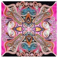 Foulard quadrato in seta da 60cm con stampa paisley e cuori e motivo floreale simmetrico - Viola
