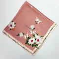 60cm lotus pink silk square scarf featuring white peony flower prints and elegant typography - 60CM / Pink