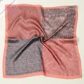 53cm coral pink and grey silk scarf with patchwork paisley patterns on a plain surface - Dusky Pink Edge