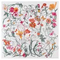 Floral square silk scarf featuring intricate botanical prints and colorful butterfly patterns - White