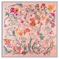 Floral silk square scarf featuring vintage botanical prints and colorful butterfly motifs - Pink