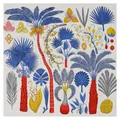 Artistic silk scarf with blue palm trees and tropical floral print pattern - Beige Blue