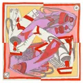 Classic silk scarf with military insignia print and vibrant orange border layout - Orange White Bordered