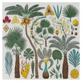 Dettaglio di sciarpa in seta con stampa botanica, palme tropicali e fiori vivaci - Beige e Verde