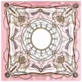 Pink baroque square silk scarf featuring golden chains and horse belt pattern on white base - 90cmx90cm / Dusky Pink