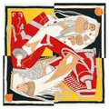 Elegant silk scarf featuring vintage European military jacket and tassel patterns - Black and White