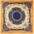 Detail of baroque silk scarf featuring vintage leather belts and golden chain patterns - 90cmx90cm / Yellow