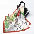 53cm oil painting leaf silk scarf with red border draped on a black handbag - Green