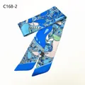 Blue paisley floral silk twilly scarf with elegant botanical patterns for handbags - Bright Blue Pink Print (C168-2)