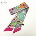 Colorful paisley patterned narrow silk scarf for women's handbag handles and hair ties - Rose Red Grass Green Mixed (C168-4)
