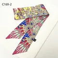 Pañuelo twilly de poliéster con estampado floral para bolso y accesorios del cabello - Floral Rosa Verde Púrpura (C169-2)