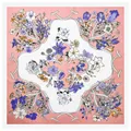 Elegant floral silk square scarf with colorful hand-painted tulips and ribbons design - Pale Green