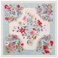 Elegant floral silk-like square scarf featuring colorful ribbons and blooming tulip print - Light Green