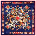 Luxurious 60cm silk scarf with royal baroque pattern and parrots on navy background - 60CM / Navy Blue