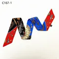 Detail eines schmalen Twilly-Schals mit Vintage-Schlüssel- und Quastenprint in Rot, Blau, Schwarz - 88cm / Rot Schwarz Blau Stil (C167-1)