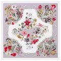 Floral square silk scarf with vintage botanical prints and ribbons in purple and white - Gray