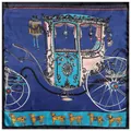 Pañuelo cuadrado de seda de 60cm con estampado de carruaje real sobre fondo azul marino - Azul marino
