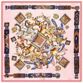 Luxury baroque silk square scarf with gemstone motifs and birds on soft pink background - 60CM / Pink