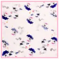Pañuelo de seda cuadrado de 60cm con flores de loto en tinta china y borde rosa - 60cmx60cm / Rosa