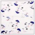 Pañuelo de seda 60cm con pintura de loto y elegante diseño floral sobre fondo blanco - 60cmx60cm / Gris